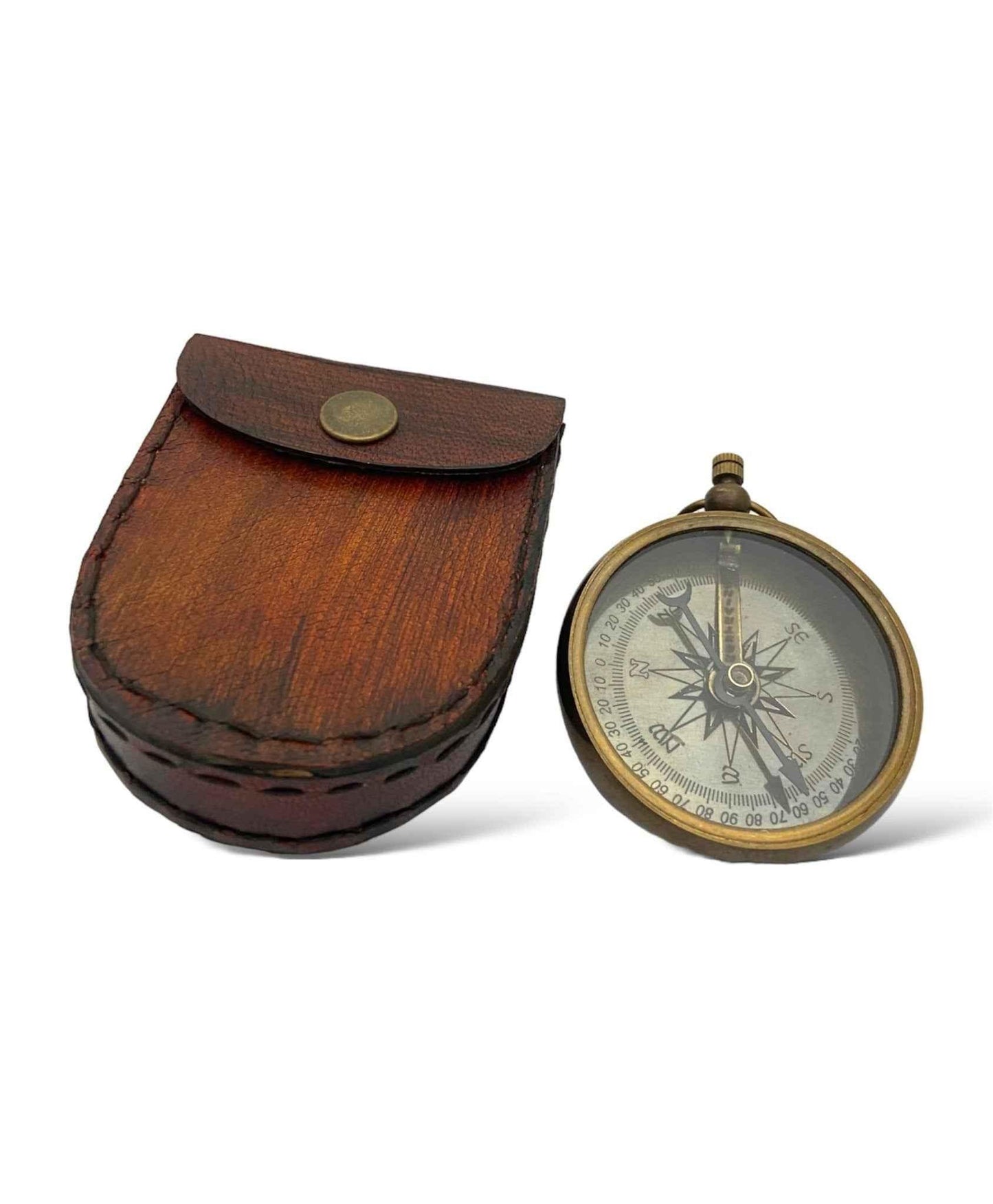 2.5" Brass Navy Compass (Set of 2) Antique Finish with Leather Case - TAJDAAR HANDICRAFTS