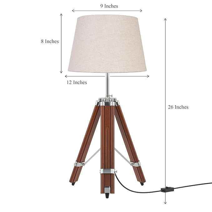 Adjustable Wooden Tripod Table Lamp (23–30 Inches) - TAJDAAR HANDICRAFTS