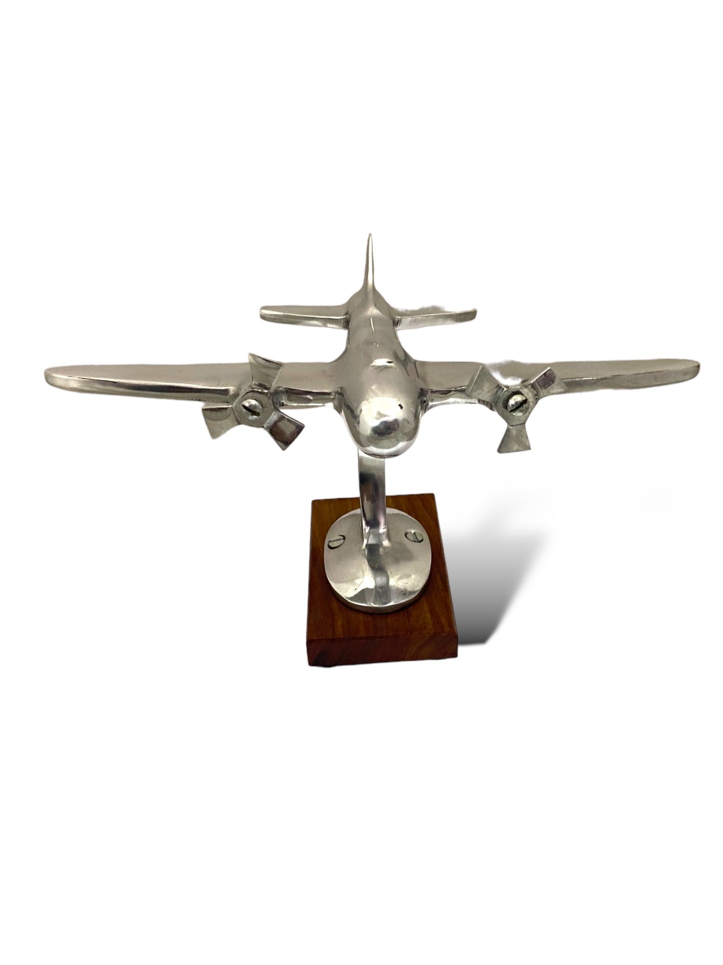 6-Inch Aluminium Aircraft Sculpture on Wooden Stand – Desk Decor - TAJDAAR HANDICRAFTS