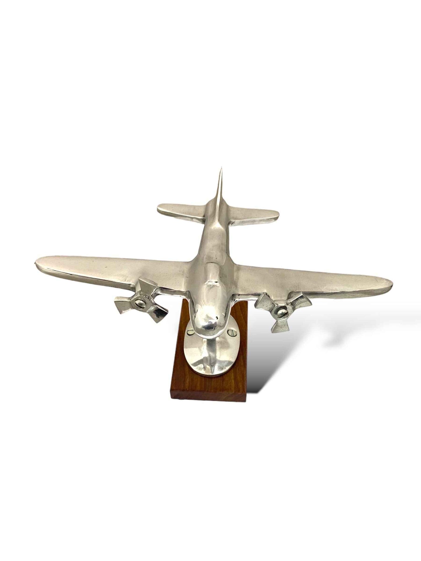 6-Inch Aluminium Aircraft Sculpture on Wooden Stand – Desk Decor - TAJDAAR HANDICRAFTS