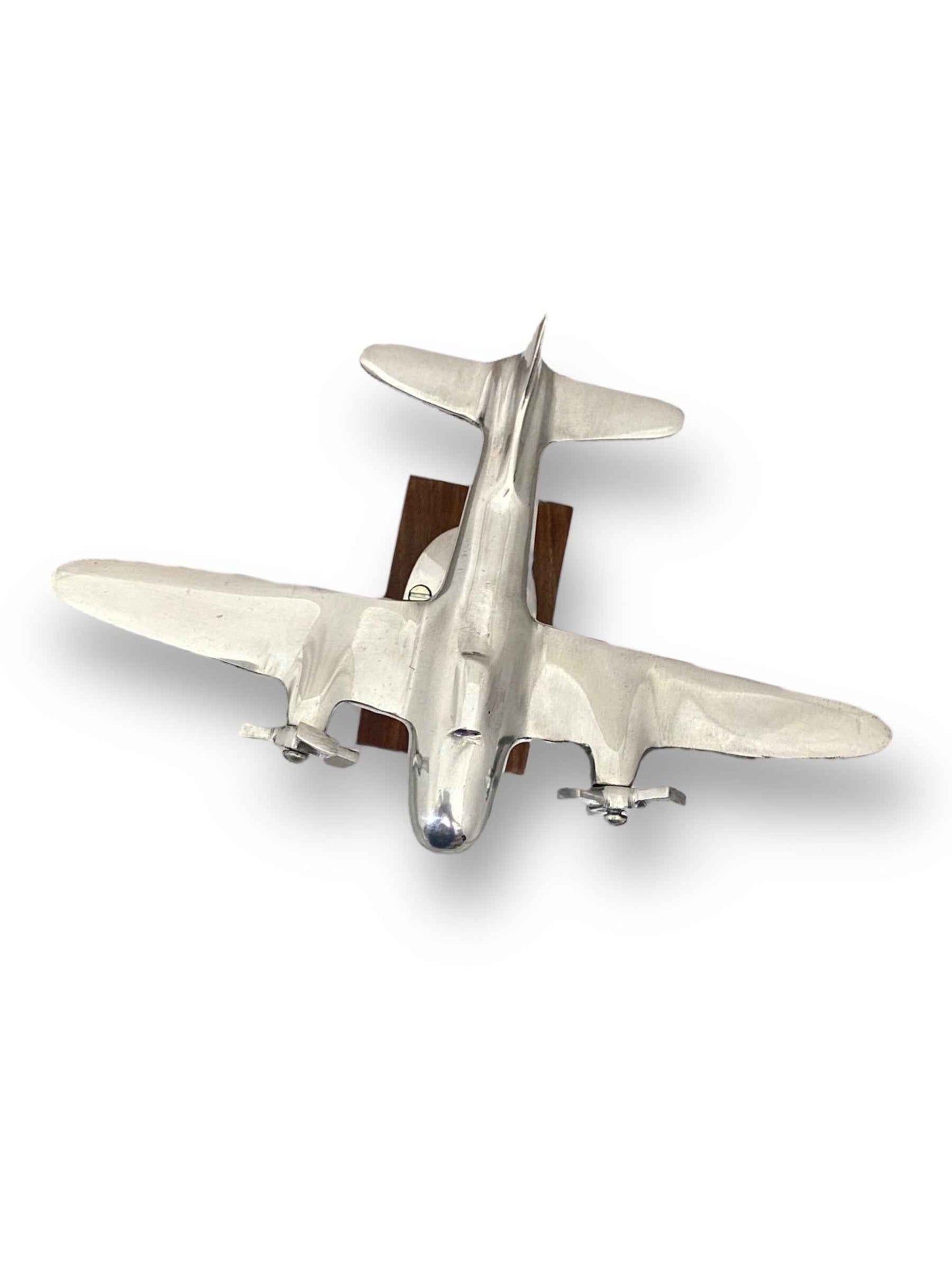 6-Inch Aluminium Aircraft Sculpture on Wooden Stand – Desk Decor - TAJDAAR HANDICRAFTS
