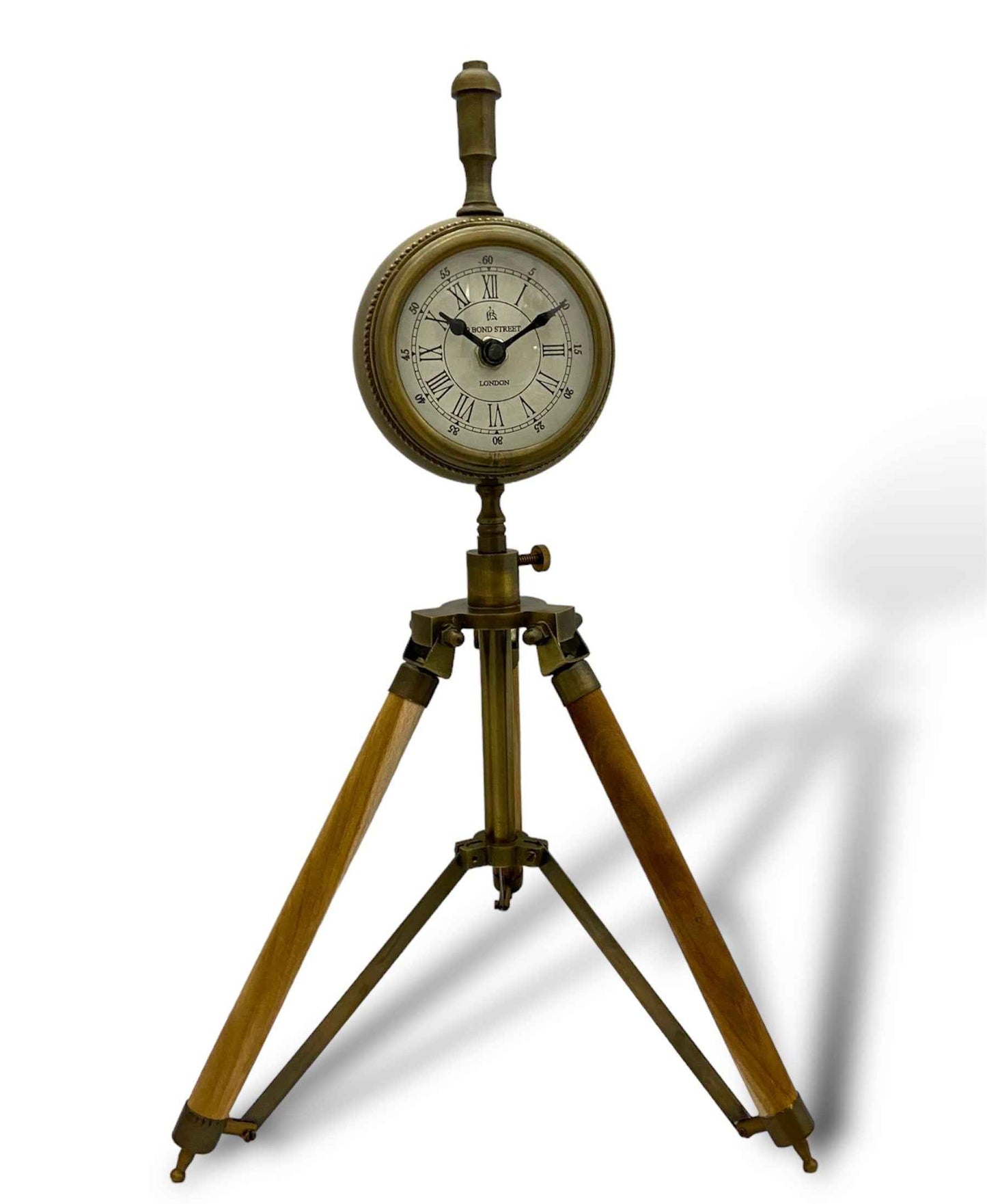 4" Antique Aluminum Clock on Wooden Tripod Stand - TAJDAAR HANDICRAFTS