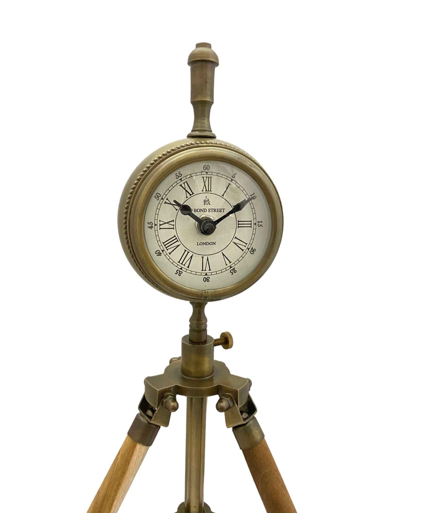 4" Antique Aluminum Clock on Wooden Tripod Stand - TAJDAAR HANDICRAFTS