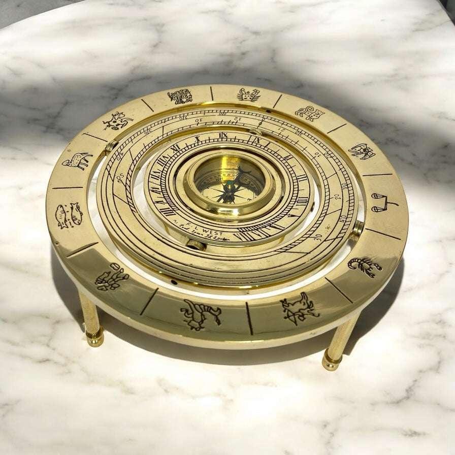 6" Brass Zodiac Compass with Shiny Finish | Astrological Decor & Gift - TAJDAAR HANDICRAFTS
