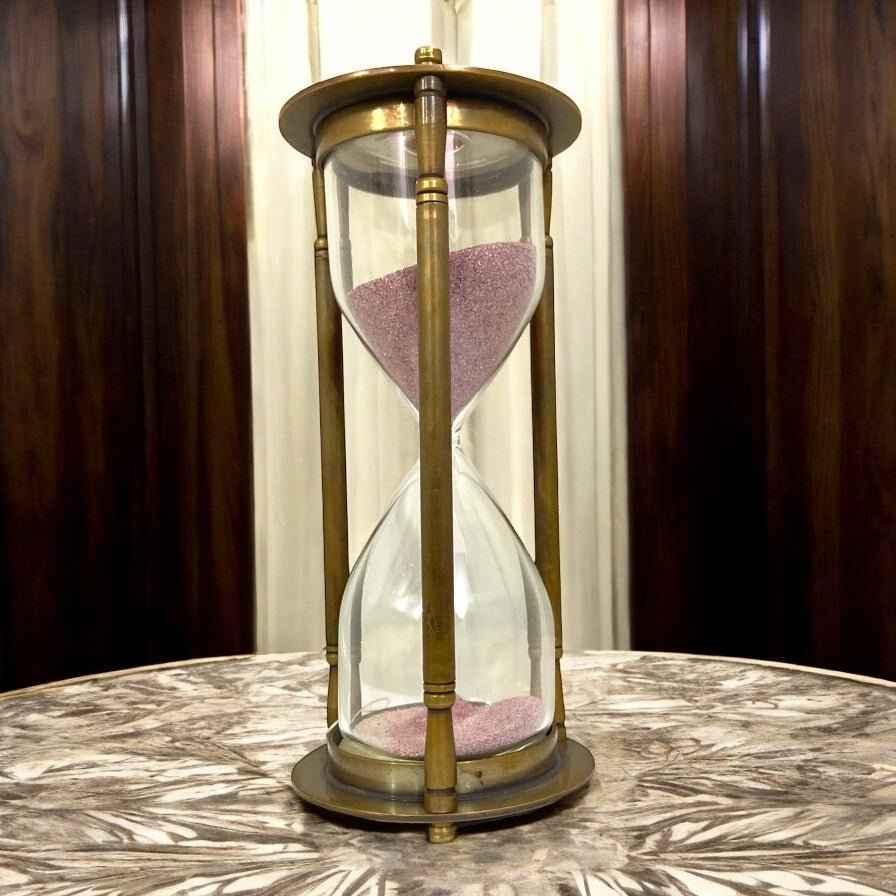 Brass 6" Sand Timer with Pink Sand - Antique Finish - TAJDAAR HANDICRAFTS