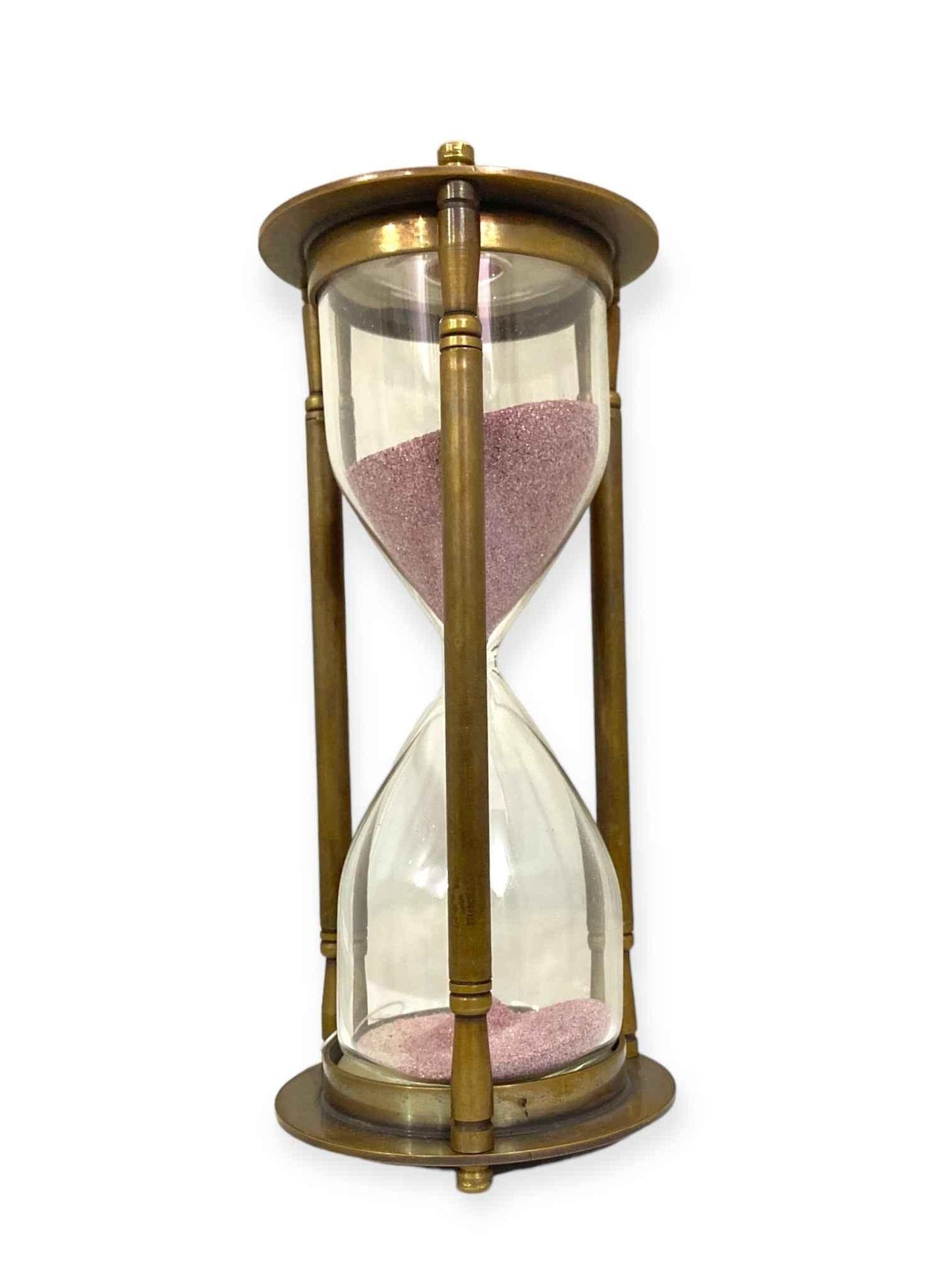 Brass 6" Sand Timer with Pink Sand - Antique Finish - TAJDAAR HANDICRAFTS