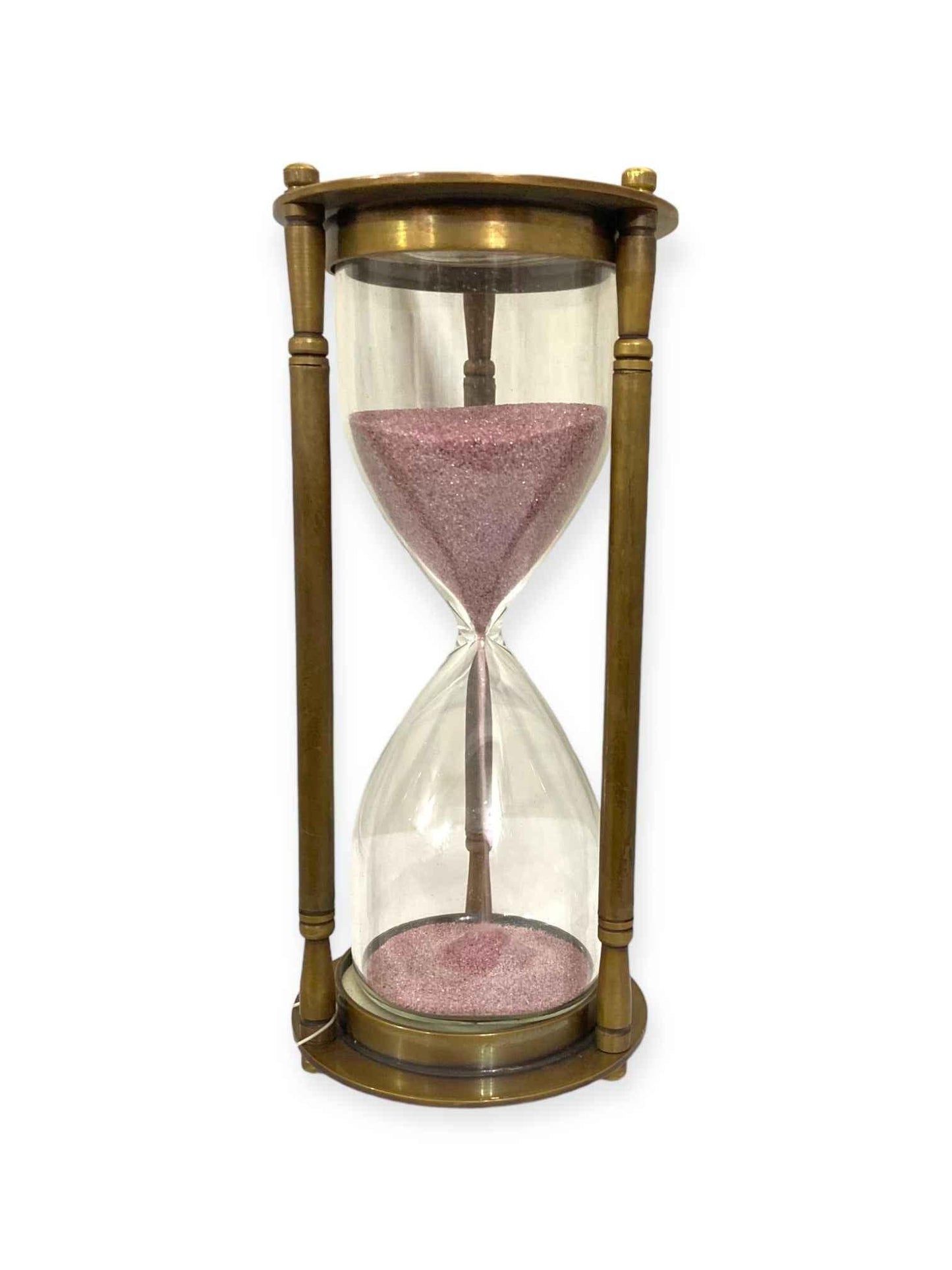 Brass 6" Sand Timer with Pink Sand - Antique Finish - TAJDAAR HANDICRAFTS