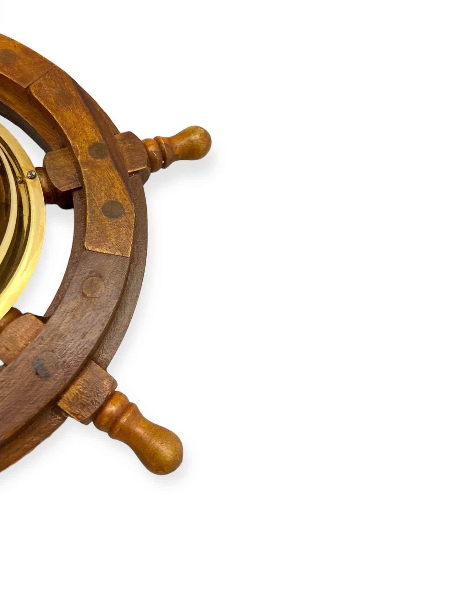 Nautical Brass & Wood Ship Wheel Wall Clock 12 inch - TAJDAAR HANDICRAFTS