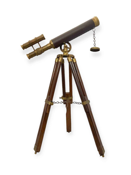 14" Double Barrel Brass Telescope with Extendable Tripod Stand