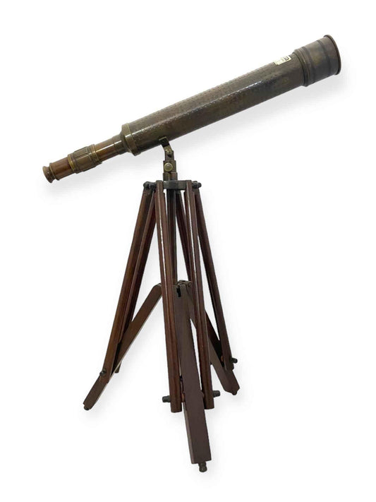 18" Brass Telescope on Wooden Tripod – Antique Nautical Decor