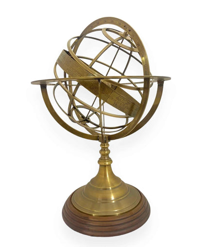 20" Luxury Zodiac Armillary Sphere – Antique Brass & Premium Wood Decor - TAJDAAR HANDICRAFTS