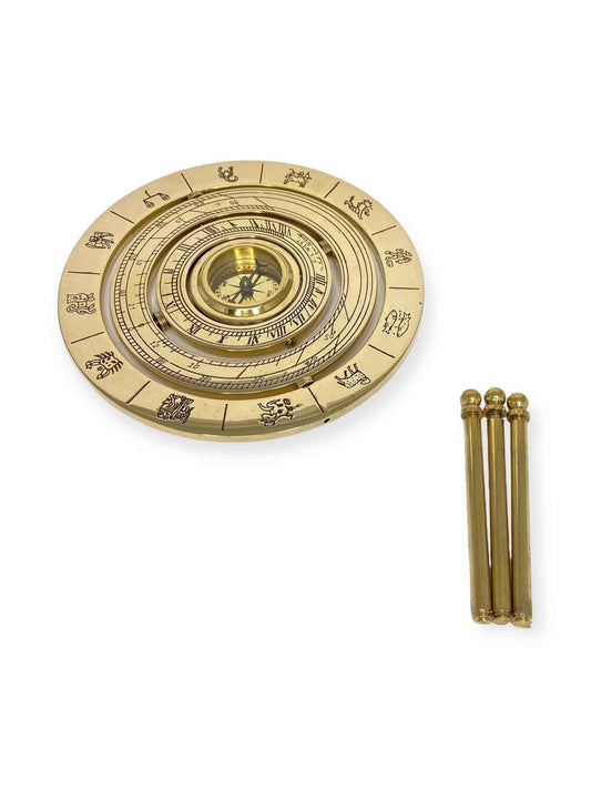 6" Brass Zodiac Compass with Shiny Finish | Astrological Decor & Gift