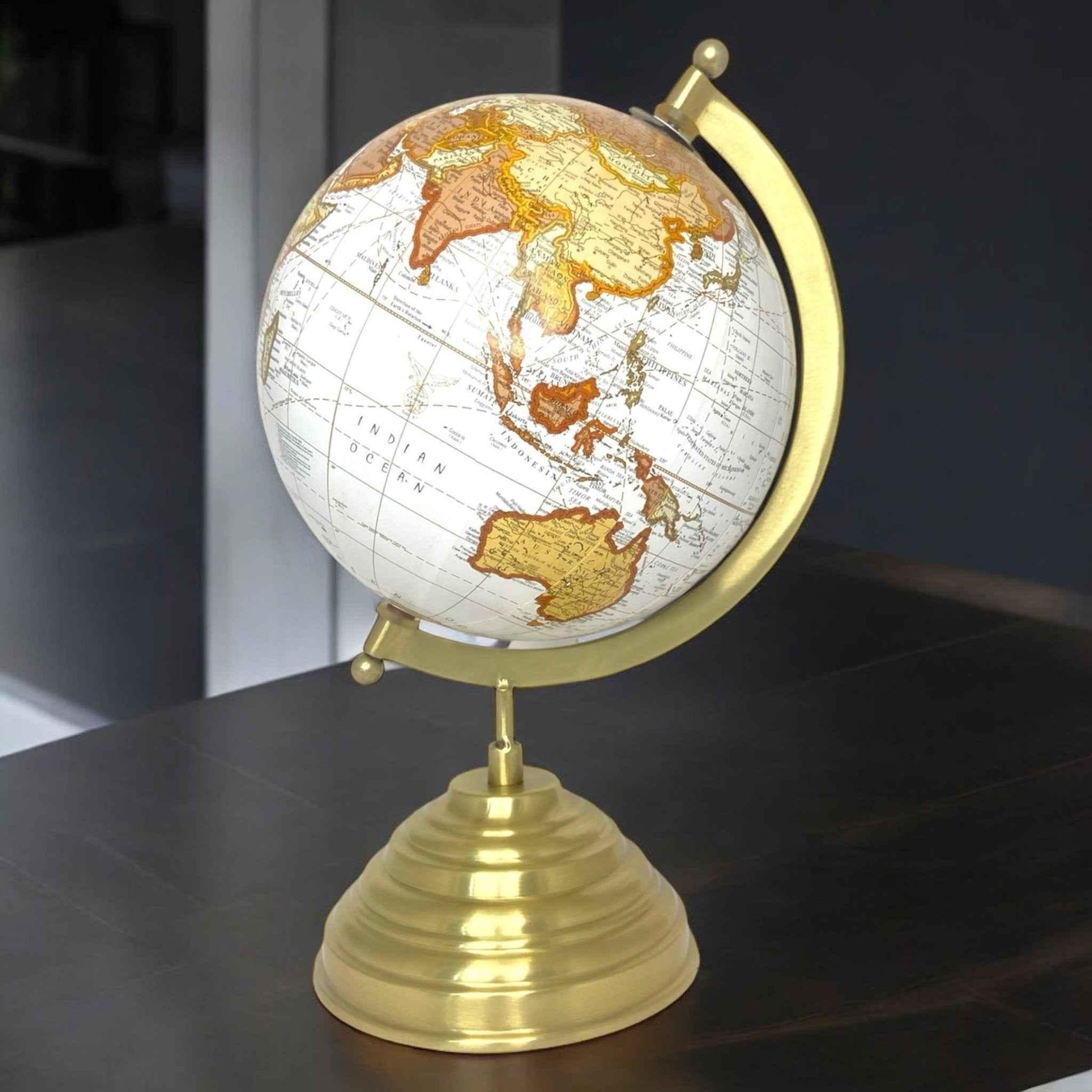 6" Plastic Globe on Brass Stand - Nautical Home Decor - TAJDAAR HANDICRAFTS
