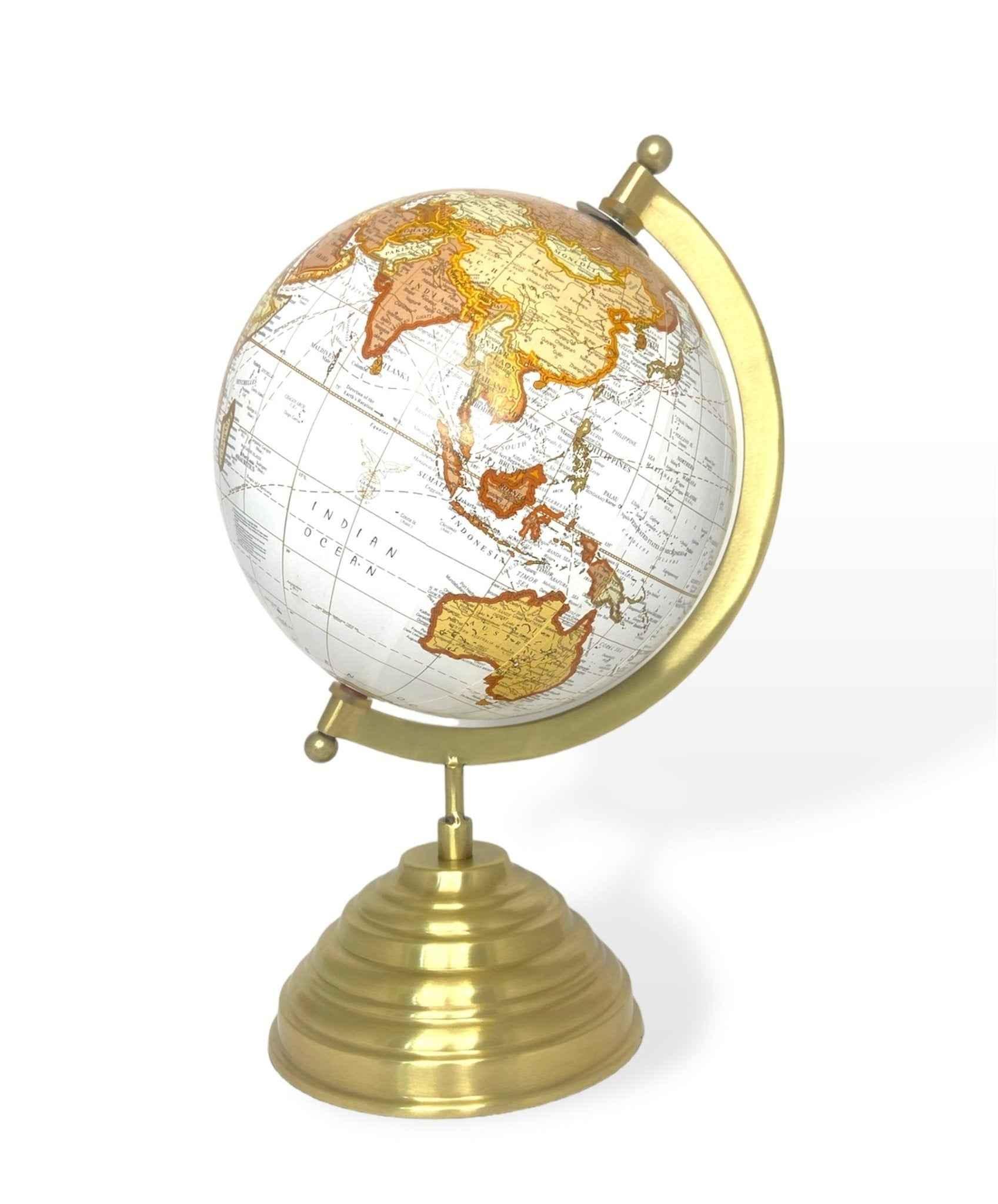 6" Plastic Globe on Brass Stand - Nautical Home Decor - TAJDAAR HANDICRAFTS