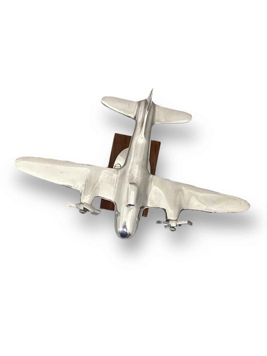 6-Inch Aluminium Aircraft Sculpture on Wooden Stand – Nickel Plated Desk Decor