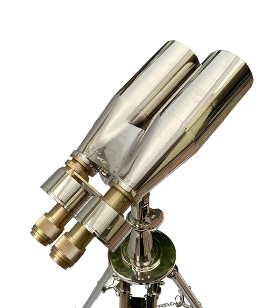 1920s Nautical Brass Binoculars on Nickel Tripod – Vintage Marine Decor - TAJDAAR HANDICRAFTS