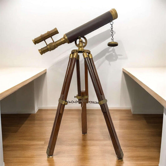 14" Double Barrel Brass Telescope with Extendable Tripod Stand