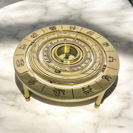 6" Brass Zodiac Compass with Shiny Finish | Astrological Decor & Gift