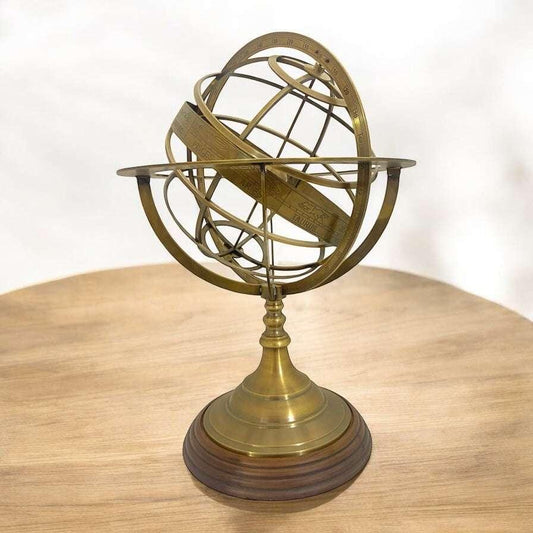 20" Luxury Zodiac Armillary Sphere – Antique Brass & Premium Wood Decor