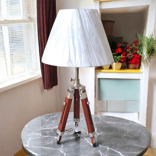 Adjustable Wooden Tripod Table Lamp (23–30 Inches) - TAJDAAR HANDICRAFTS