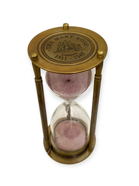 Brass 6" Sand Timer with Pink Sand - Antique Finish