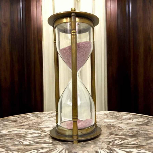 Brass 6" Sand Timer with Pink Sand - Antique Finish