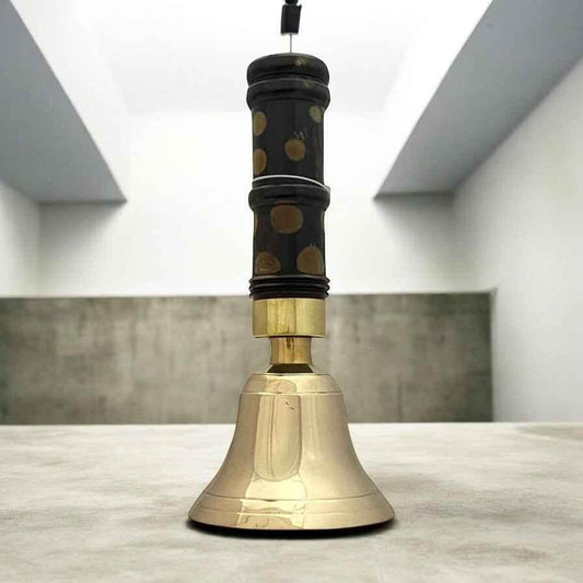 Brass Hand Bell Set of 2 with Printed Wooden Handle - TAJDAAR HANDICRAFTS