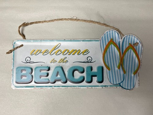 Welcome to the Beach Retro Hanging Sign Vintage Man Cave, 15 x 6" Nautical Ocean - TAJDAAR HANDICRAFTS