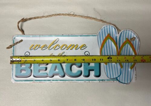 Welcome to the Beach Retro Hanging Sign Vintage Man Cave, 15 x 6" Nautical Ocean - TAJDAAR HANDICRAFTS