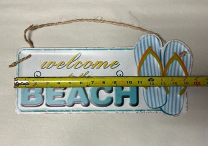 Welcome to the Beach Retro Hanging Sign Vintage Man Cave, 15 x 6" Nautical Ocean - TAJDAAR HANDICRAFTS