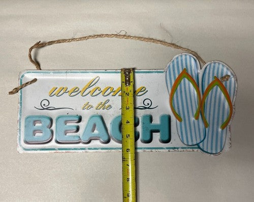 Welcome to the Beach Retro Hanging Sign Vintage Man Cave, 15 x 6" Nautical Ocean - TAJDAAR HANDICRAFTS